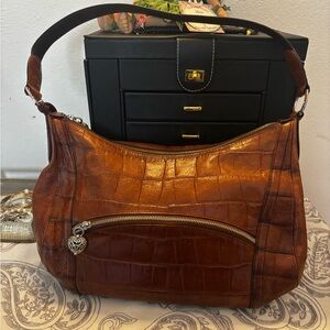 Brighton Elegant Brown Crocodile-Embossed Shoulder Bag